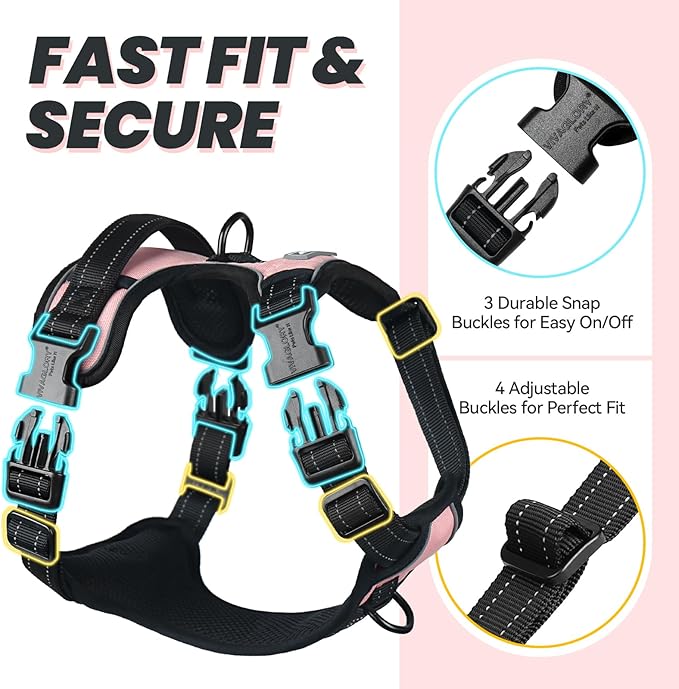 VIVAGLORY Dog Harness Easefit No Pull Dog Harness with Front Clip & Handle for Lifting Training, Adjustable Padded No-Pull Anti Pull Easy On for Puppy & Pet, XS, Sakura Pink