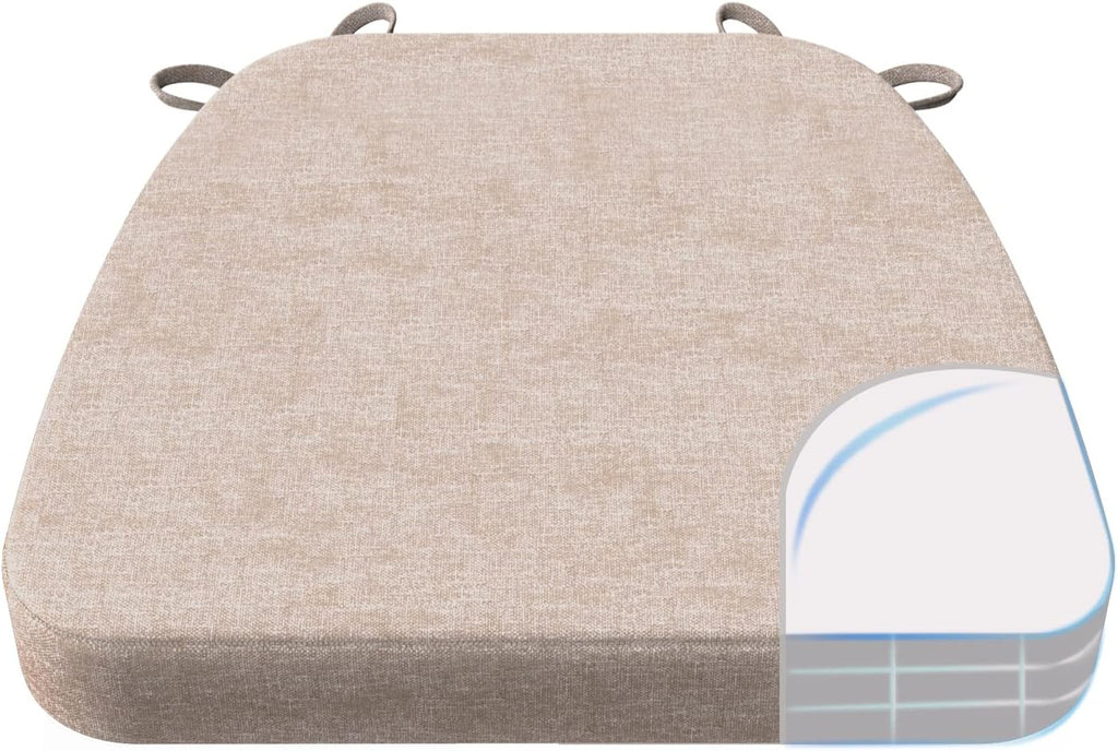 AAAAAcessories D-Shaped Chair Cushions, 2" Thick Dining Chair Pads with Ties and Removable, Machine-Washable Cover, 17" x 16", Oatmeal Beige