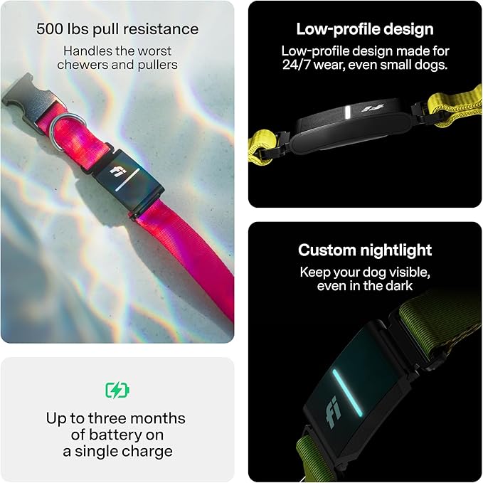 New Fi Series 3+ Smart Dog Tracker Collar [12 Month Membership Included] GPS Tracker for Dogs with Health & Behavior Monitoring, Escape Alerts, Waterproof, LED, Apple Watch Compatible (Gray, X-Small)