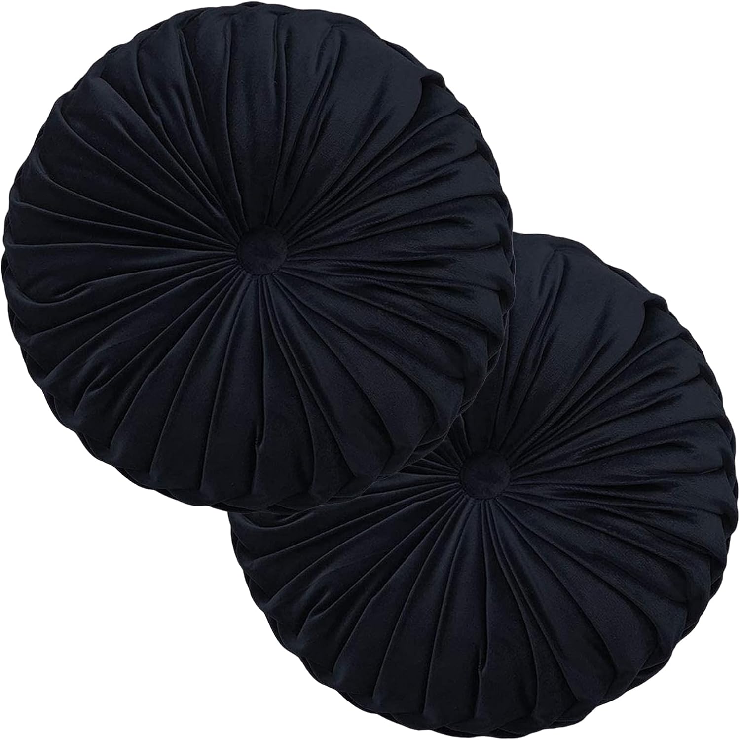 2 Pcs Round Throw Pillows Decorative Pumpkin Velvet Boho Pleated Bed Pillows Back Support for Couch Chair Dorm Car 14.96'' (Black)