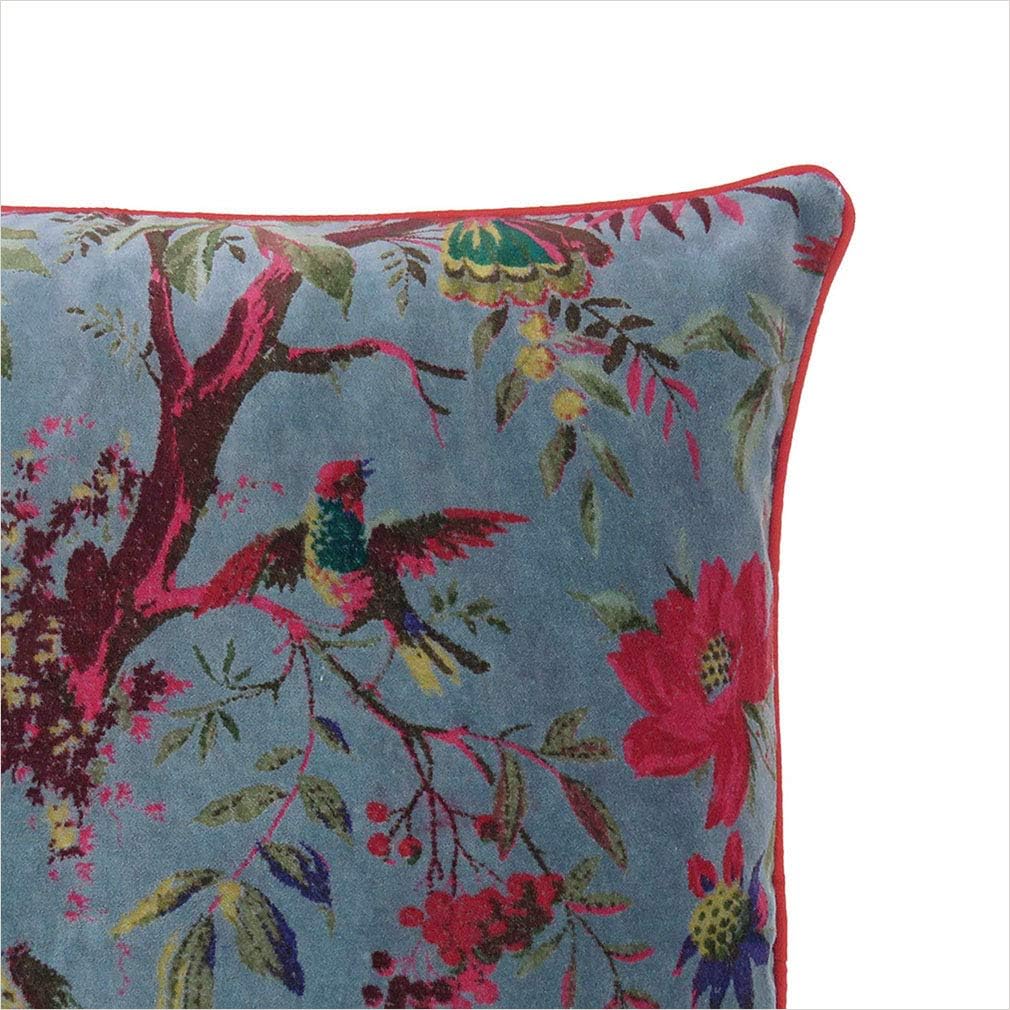 Eyes of India Boho Velvet Bird Print Throw Pillow Cover, Colorful Decorative Floral Cushion Case for Sofa Couch, Bohemian Chic Accent for Bedroom Living Room, 20x20 inch (50x50 cm), Grey Gray