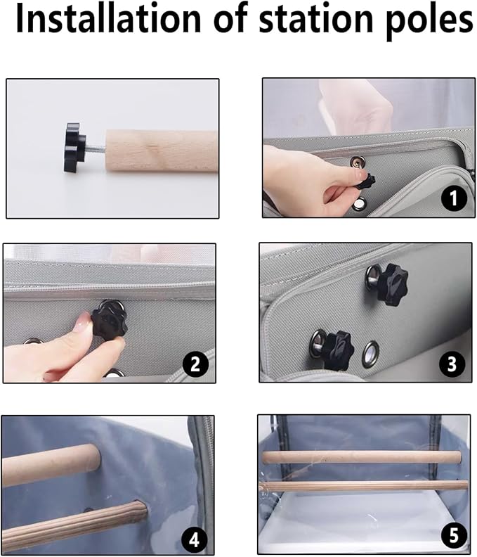 Bird Carrier,Travel Bird Cage,Bird Backpack for Small Birds Parakeet,Canary,Parrot, Finches,Cockatiel.Portable Outdoor Bird Bag with 2 Wooden Perch, Double-Clamp Cup, Detachable Poop Tray (Gray)