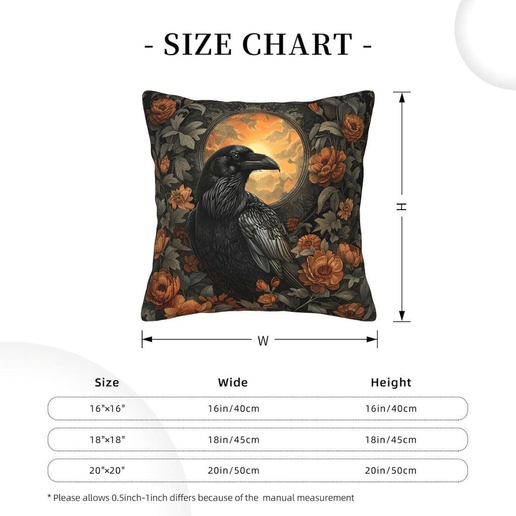 Mystical Raven Art Print Decor, William Morris Abstract Vintage Floral Design 16x16 inches Throw Pillow Covers Square Pillowcases Decor for Bed Couch Sofa Room Cushion Covers