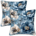 Throw Pillow Covers 18x18 Set of 2, Blue Floral Cushion Covers, Decorative Square Pillowcases for Couch, Bedroom, Living Room