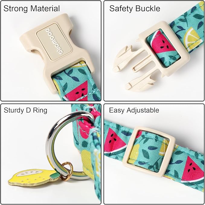 DOGWONG Summer Dog Collar, Summer Lemon Watermelon Dog Collars, Adjustable Cute Boy Pet Collars Girl Design Dog Collar for Small Medium Large Dogs