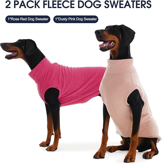 IECOii 2 Pack 2XL Fleece Dog Pullover - Soft, Warm Vest Sweater for Large Dogs with Leash Hole, Stretchy and Comfortable for Holiday Seasons (Size 2XL, Rose Red & Dusty Pink)