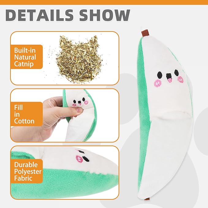 KOOLTAIL Cat Catnip Toys Banana, 3 Pack Expression Durable Soft Kicker Toy Filled with Natural Catnip Cotton, Self Play Interactive Bite Resistant Chew Teeth Cleaning Gift for Indoor Most Cats Kitten