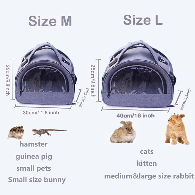 Guinea Pig Carrier, Small Pet Carriers for Rabbit Hamster Bird Bunny Bearded Dragon Kitty and Etc. Animal Bag with Stable Handle and Waterproof Pad, Easy Travel and Vet Visit-Large