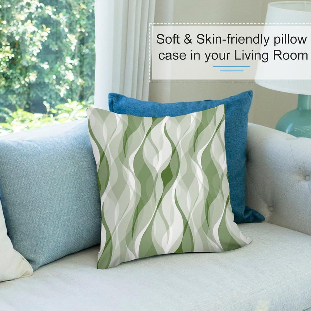 Green Throw Pillow Covers Modern Abstract Ombre Green Striped Decorations for Bedroom Living Room Farmhouse Sofa Pillows Bed Couch 16x16 Inch