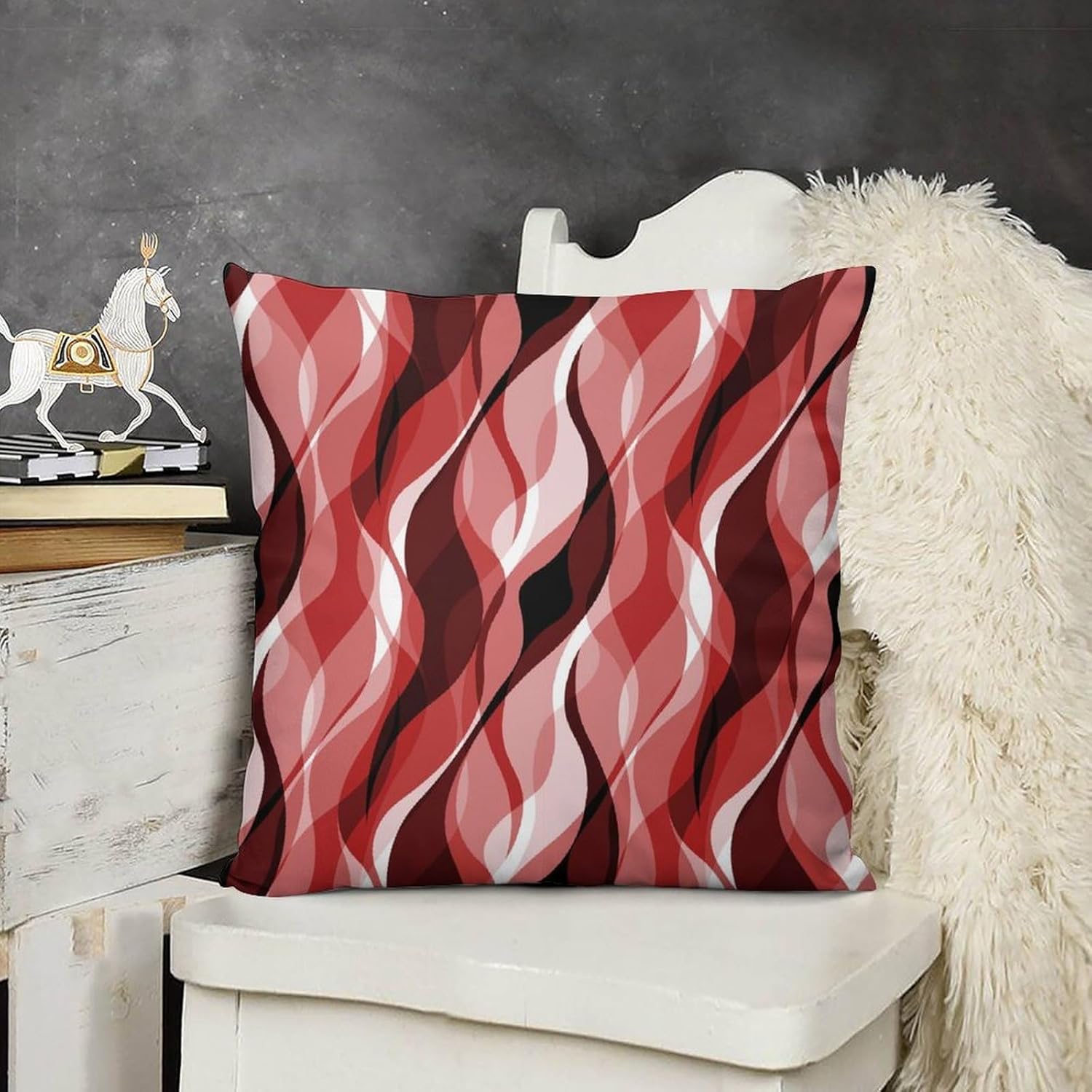 Red Throw Pillow Covers Modern Abstract Ombre Red Striped Decorations for Bedroom Living Room Farmhouse Sofa Pillows Bed Couch 20x20 Inch