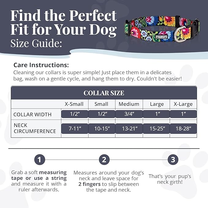 Lucky Love Dog - Adjustable Dog Collar with Easy Click Buckle for Small to Large Ones, Durable, & Comfortable for Male & Female Dogs, Pet Collar for Puppies & Adult Dogs - Hana, Small