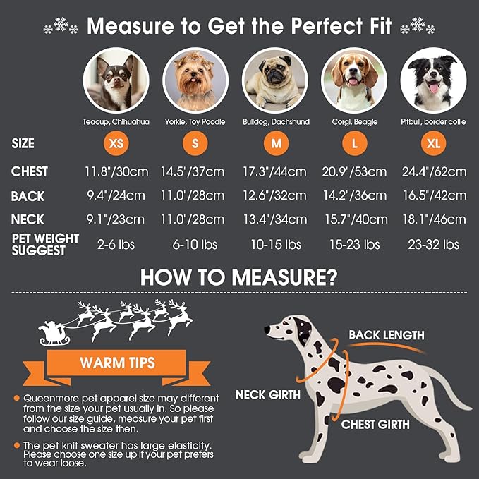 Queenmore Dog Christmas Sweater,Turtleneck Knitted Pullover Xmas Dog Clothes Sweatshirt,Pet Christmas Outfit, Warm Doggy Sweaters for Small Dogs Boy Girl L