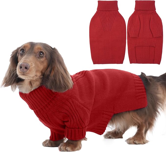 IECOii Dachshund Sweater,Turtleneck Dog Sweater for Small Medium Dogs Girl Boy,Stretchy & Breathable,Warm Knitted Pullover Coat,High Neck Knitwear for Cold Weather Indoor & Outdoor Wear (Red,M)