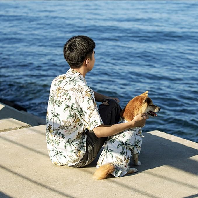Hawaii Dog Shirt, Pet Summer T-Shirts Dog Style Floral Breathable Cool Clothes Hawaiian Shirts for Small Dogs and Cats Owner and Pet Shirts are Sold Separately
