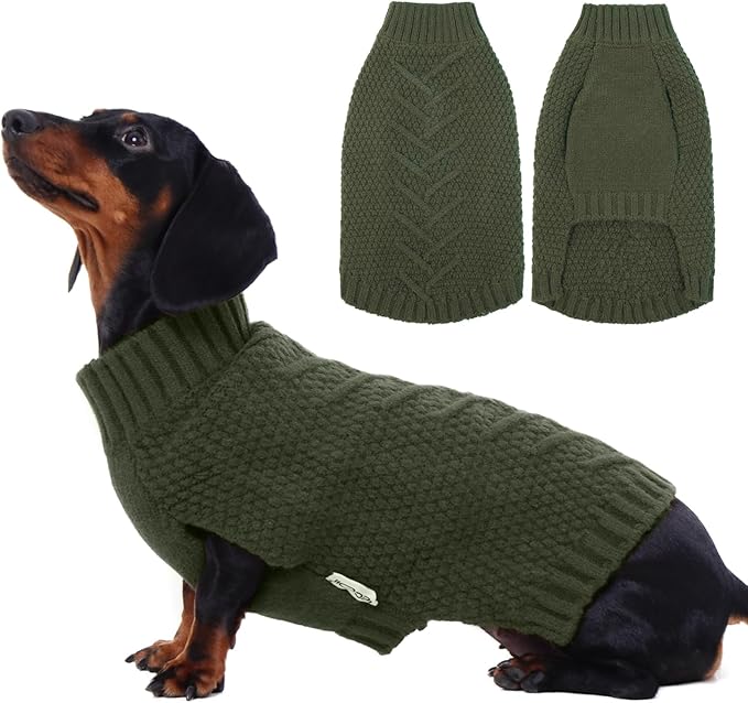IECOii Large Dog Sweater - Warm Army-Green Sleeveless Pullover for French Bulldog & Other Large Breeds - Winter & Fall Coat