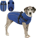 Dog Winter Coat with Harness Built in Warm Puffer Dog Jackets for Small Medium Large Dogs Windproof Waterproof Outfit with Plush Lining and Reflective Stripes (Blue, 2XL)