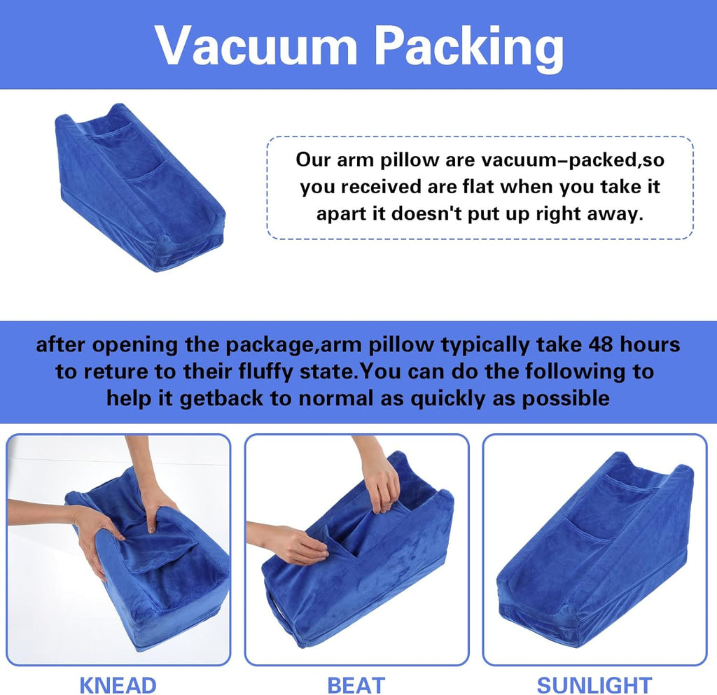 Gray Arm Elevation Pillow with 2 Pockets, Soft Ergonomic Support Pillow for Elbow Arm Rest Wedge Pillow Broken Arm Gifts with High Density Foam for Recovery Sleeping Care