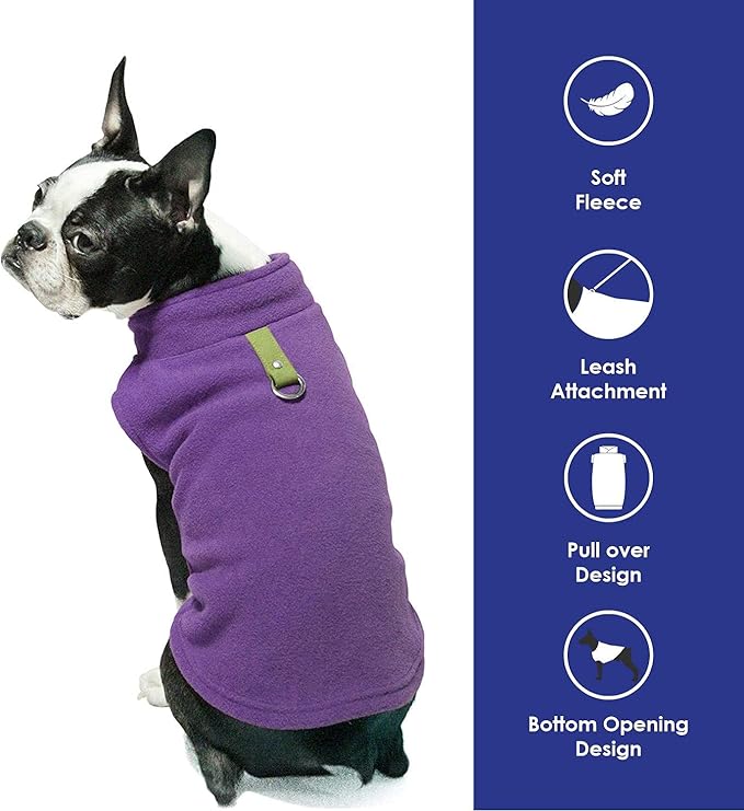 Gooby Fleece Vest Dog Sweater - Lavender, X-Small - Warm Pullover Fleece Dog Jacket with O-Ring Leash for Small to Medium Dogs