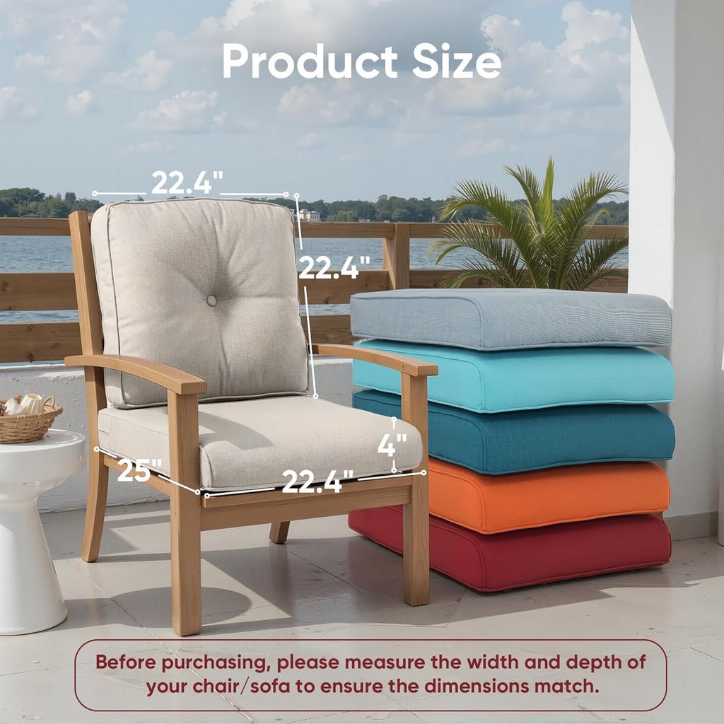 Outdoor Chair Cushion Set of 2, Waterproof Outdoor Seat Cushions 25x22 , Patio Chair Cushions for Outdoor Furniture, Replacement Couch Loveseat Cushion, Include 2 Back & 2 Seat Cushions, Button/Beige