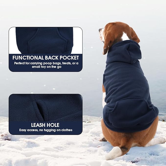 IECOii Dog Sweatshirt for Large Dogs, Hooded Fleece Vest with Leash Hole, XXXL Dogs Sweater for Giant Breed,Warm Polar Fleece Large Dog Hoodie for Fall Winter,Labrador,Doberman, Blue, 3XL