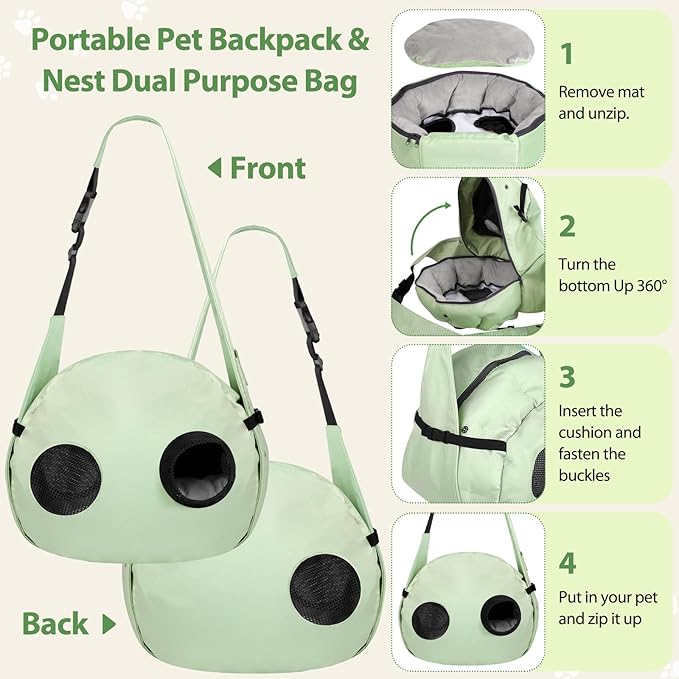 2-in-1 Convertible Pet Sling Carrier & Bed - with Breathable Mesh, Adjustable Strap & Pocket，for Travel, Vet Visit & Home Use, Up to 22lbs