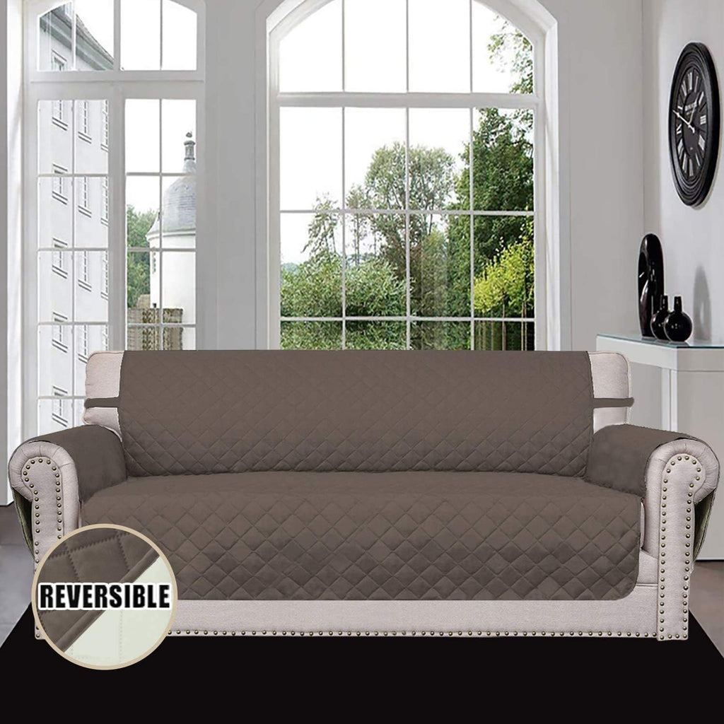 Easy-Going 4 Seater Sofa Slipcover Reversible Sofa Cover Water Resistant Couch Cover with Foam Sticks Elastic Straps Furniture Protector for Pets Children Dog Cat (XX-Large, Taupe/Ivory)