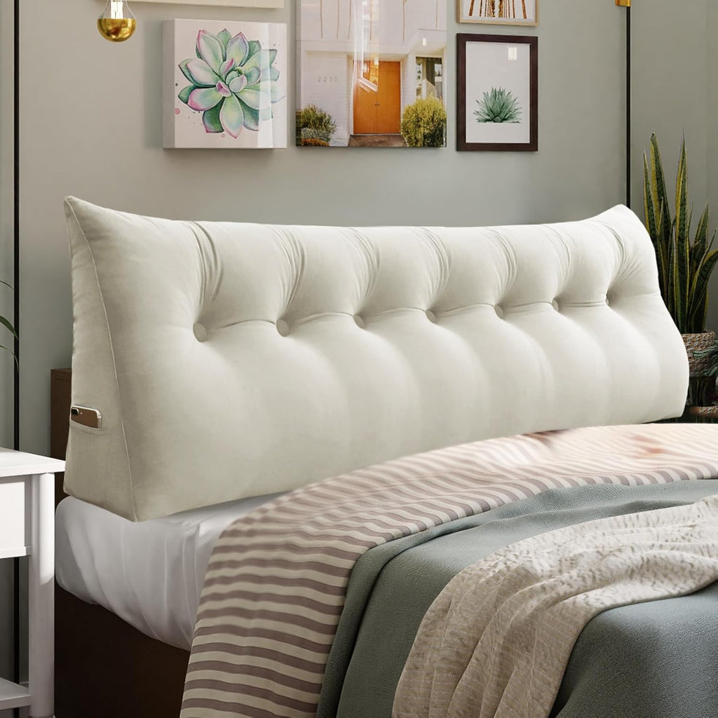 Bed Wedge Headboard Pillow - College Dorm Reading Pillow Back Support While Sitting in Bed - Ergonomic Lumbar Pillow Body Positioning Bed Pillow - Velvet Beige 76IN