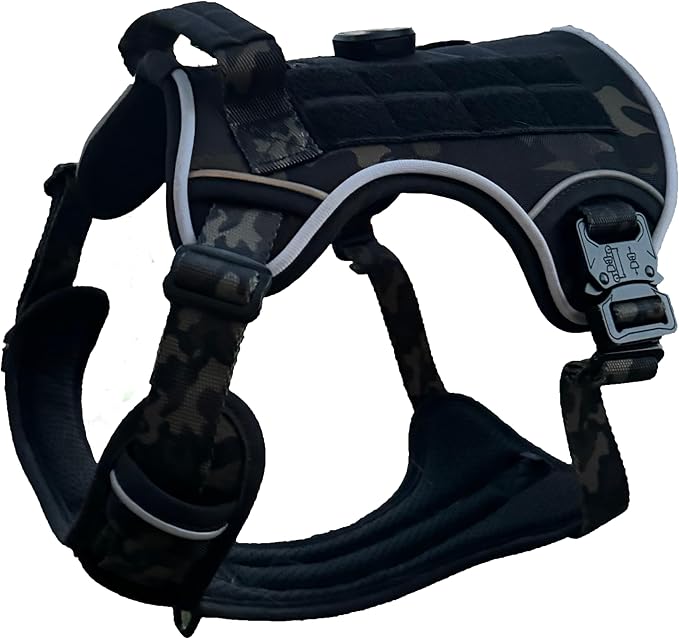 Ragnarok Multicam Black Tactical Dog Harness with LED Light, MOLLE Panels, Durable Luxury Vets, Service Dog Vest Small, Medium, XL, XXL Dogs