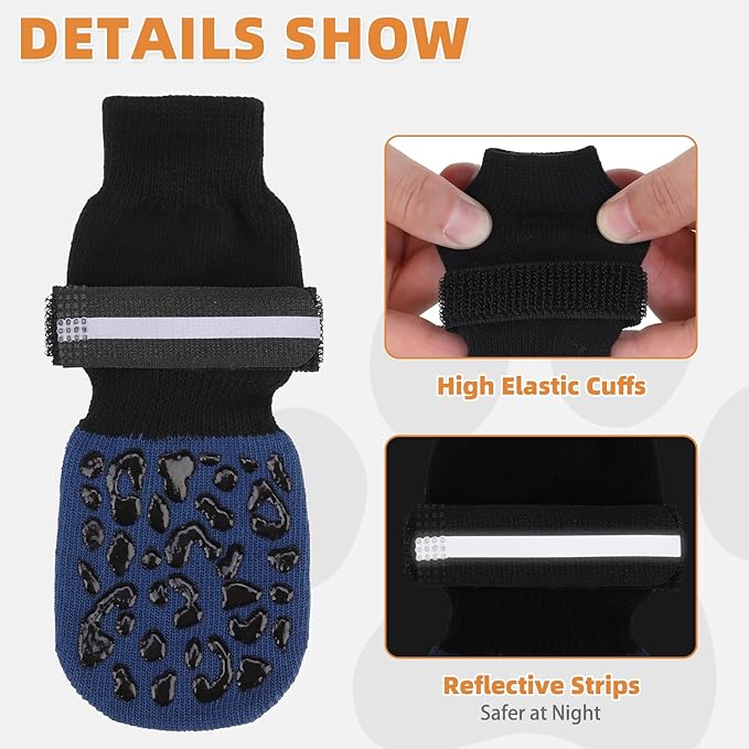 KOOLTAIL Anti Slip Dog Socks to Prevent Licking Paws,Dog Shoes for Hot Pavement, Reflective Traction Control Grip Booties, Dogs Boots & Paw Protector for Hardwood Floors Small Medium Large Senior Dogs
