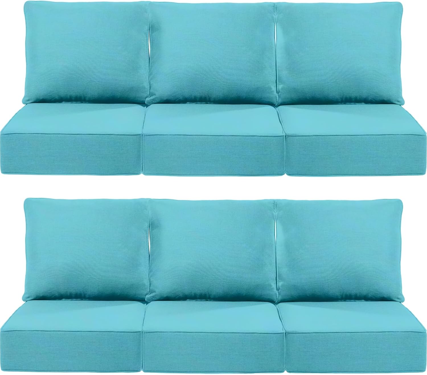 Luxury 22x24/22x25 6-Inch Outdoor Deep Seat Cushions Set of 6 - Comfortable Patio Zipper Chair Cushion for Wicker Dining Rocking Gilider Loveseat Couch Sectional Sofa - Turquoise