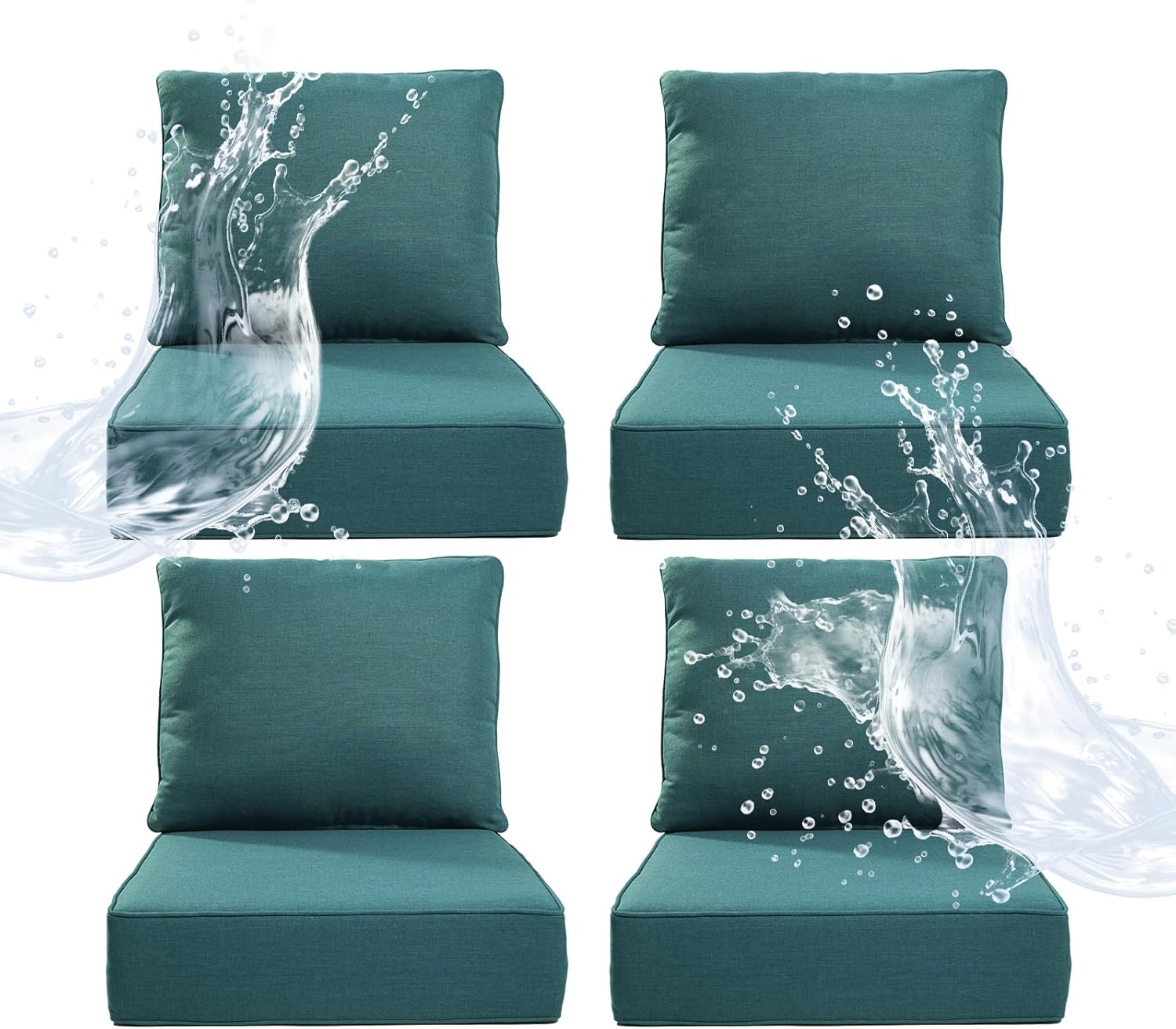 6" Thicker Outdoor Chair Cushion 4 Sets - 24" *24" *6" Waterproof Patio Furniture Cushions with Removable Cover, 28D High Density Sponge Filling Thicken Outdoor Patio Cushions - Peacock Blue