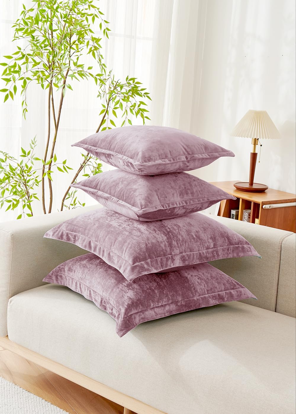 Luxurious Velvet Euro Shams Decorative Throw Pillow Covers 26x26 Set of 2 Solid Square Euro Pillow Shams for Sofa Couch Bedroom, Mauve