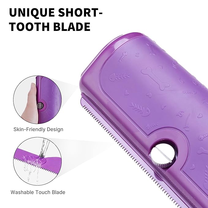 Deshedding Brush for Dogs, Cats, Horses & Rabbits – Professional Pet Grooming Comb,Removes Loose Fur & Undercoat,Gentle Stainless Steel Blade,Easy Clean Handle,Grooming cat brush (Purple)