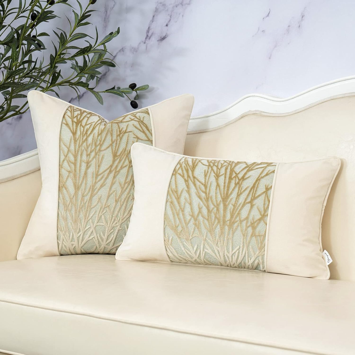 Yangest Beige Twigs Throw Pillow Cover Velvet Branches Velvet Cushion Case Neutral Pillowcase for Sofa Couch Bedroom Living Room Home Decor,20x20 Inch