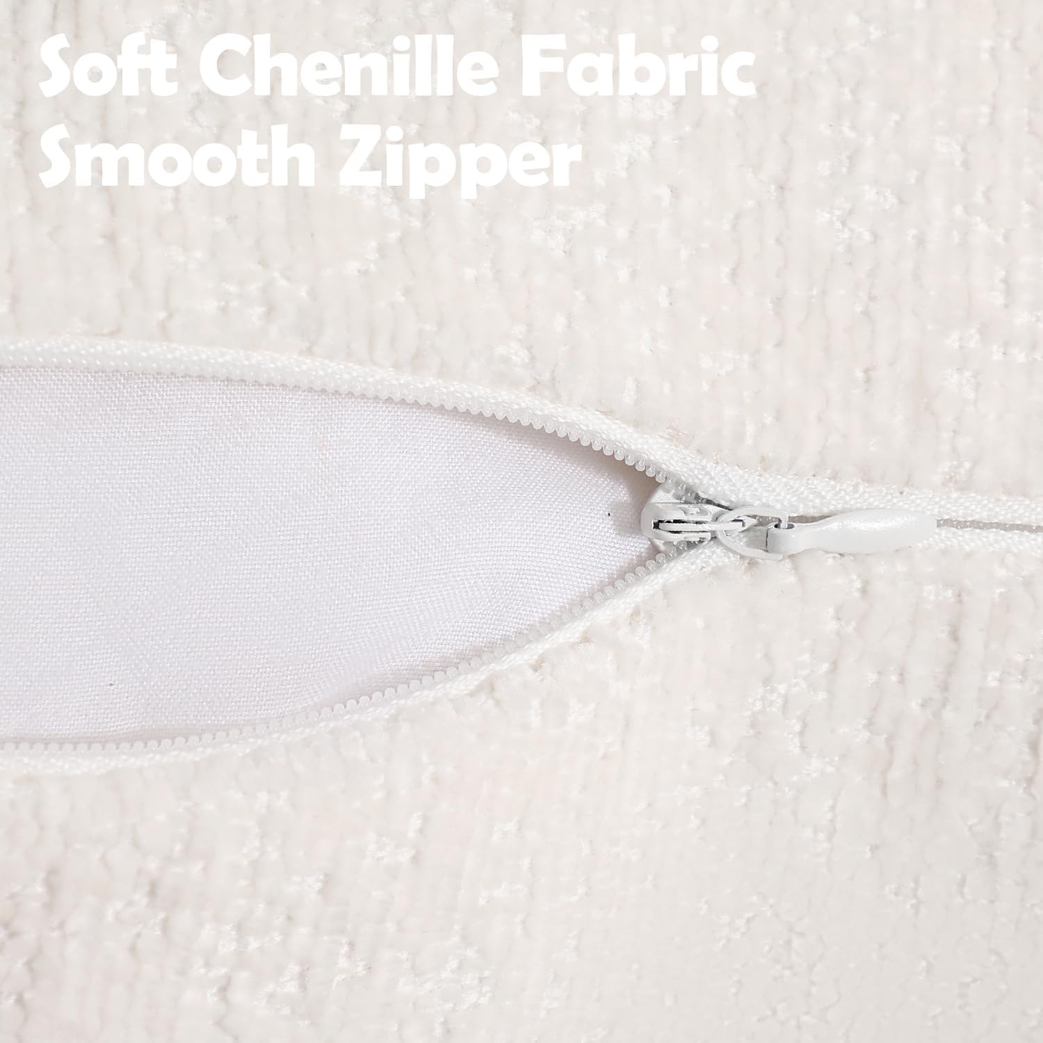 Pack of 2 Cream White Decorative Throw Pillow Covers 16x16 Cozy Soft Chenille Accent Vintage Square Couch Pillow Covers for Home Decor Bed Sofa Living Room