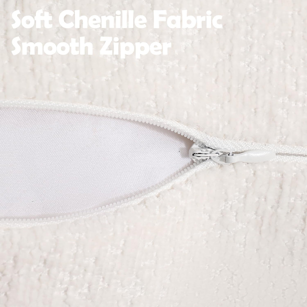 Pack of 2 Cream White Decorative Throw Pillow Covers 18x18 Cozy Soft Chenille Accent Vintage Square Couch Pillow Covers for Home Decor Bed Sofa Living Room