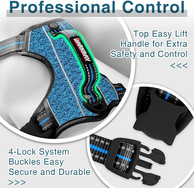 BARKBAY Dog Harness No Pull with ID Tag Pocket - Heavy Duty, Reflective, Easy Control for Large Dogs(Blue/Black,XL)