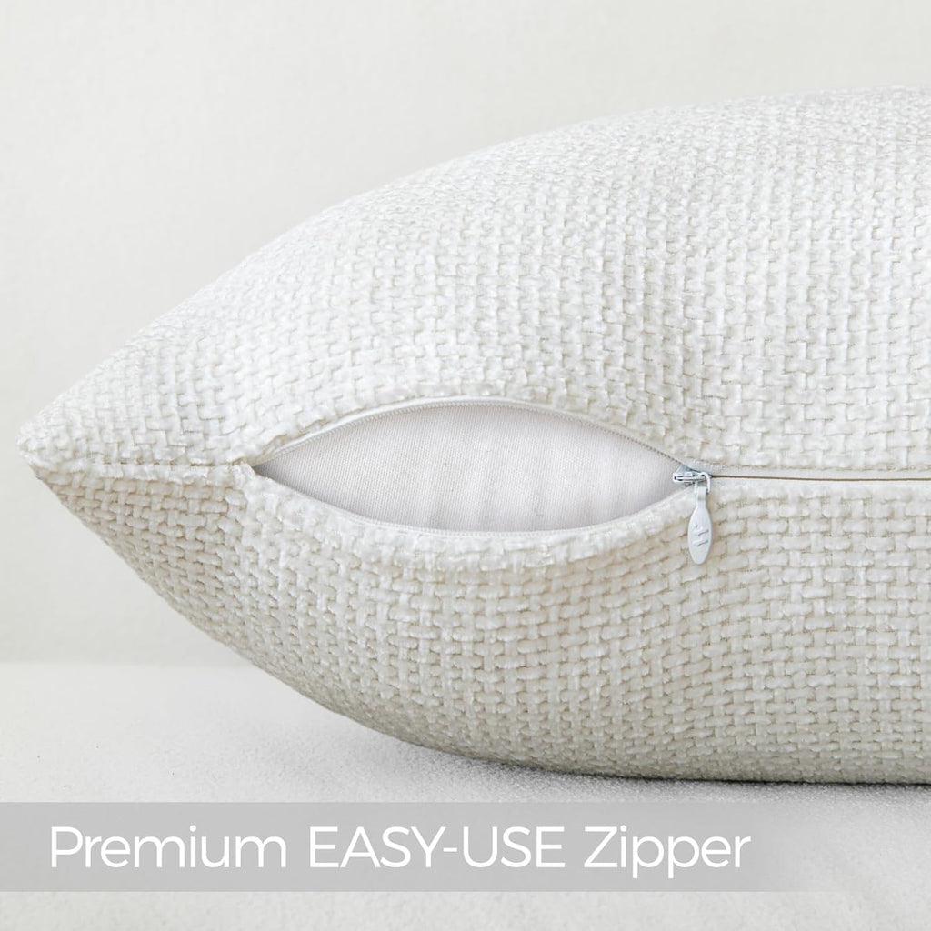 a moment Christmas White Chenille Throw Pillow Covers 12x20 Inch Pack of 2 Modern Decorative Throw Pillow Covers Farmhouse Cross Throw Pillowcases Home Decor for Sofa Bedroom Living Room Spring