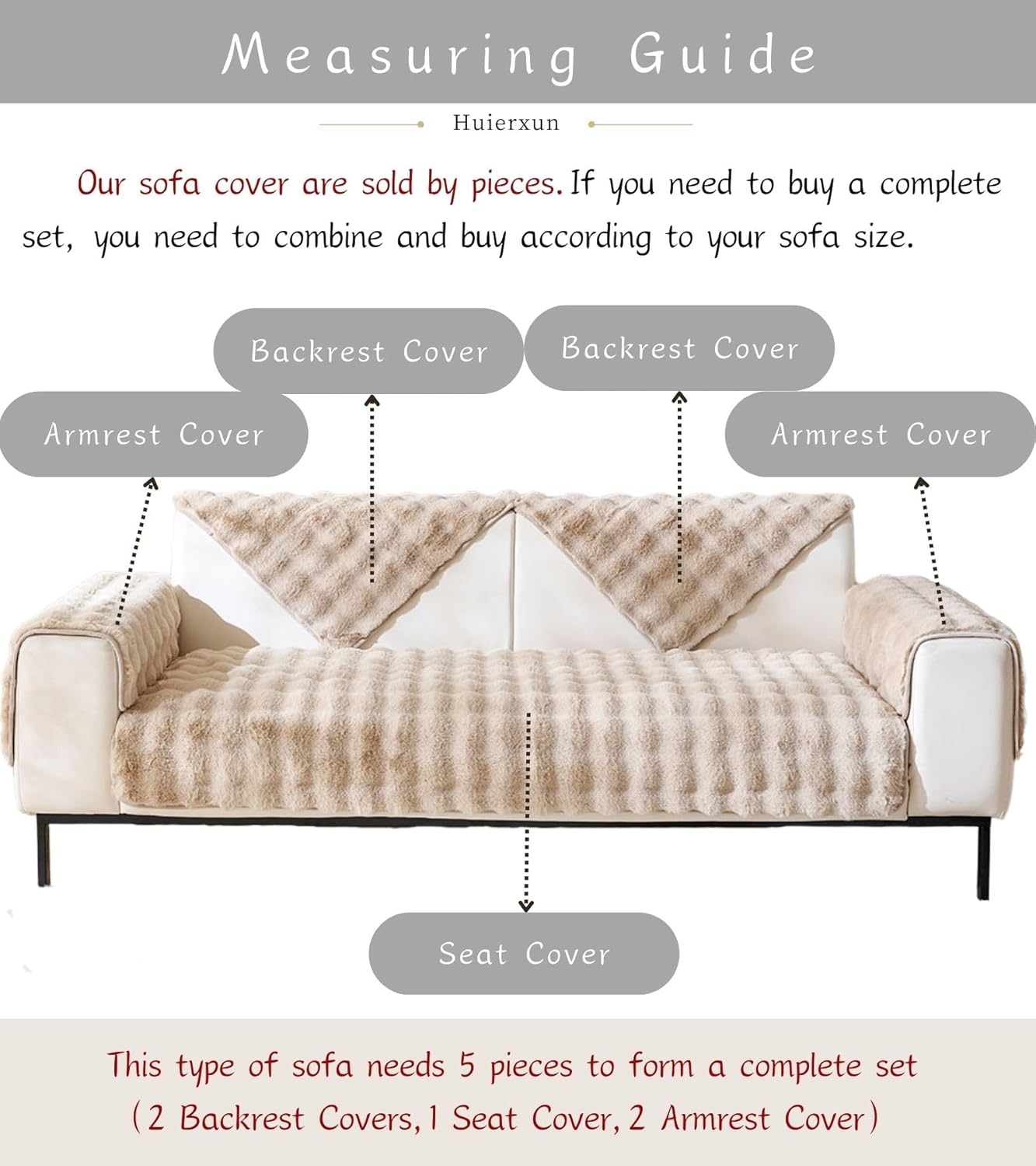 Faux Fur Couch Cover Fuzzy Soft Plush Thick Bubble Sofa Cover Luxury Sectional Couch Covers Luxury Anti-Slip Sofa Slipcover Washable Furniture Protector (Khaki,28"x47")