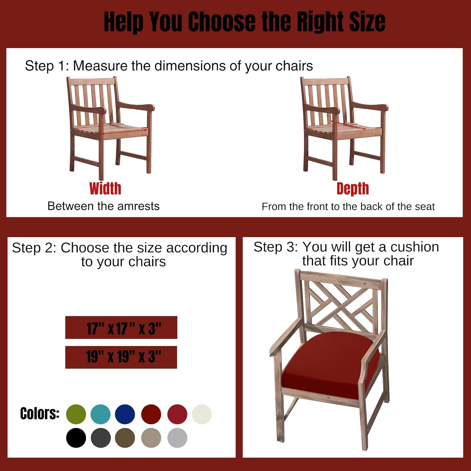 idee-home Outdoor Chair Cushions Set of 2, Thick 17" x 17" x 3" Patio Chair Cushions for Outdoor Furniture Waterproof with Ties, Seat Cushion, Patio Chair Pads Dining Chair Medium Spice