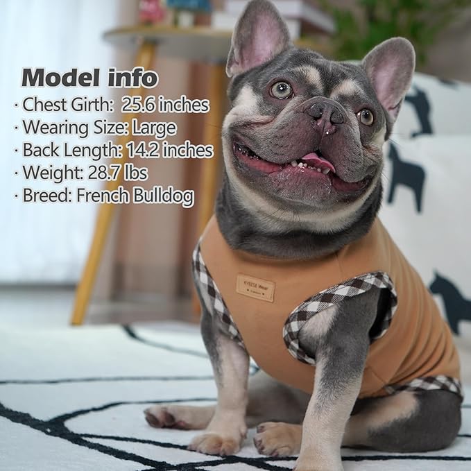 KYEESE 2Pack Dog Shirt Stretchy Sweatshirt Pullover Fleece Coats Lightweight Shirts Vest Sleeveless T-Shirt Soft for Small Dogs, Brown+Khaki, Small