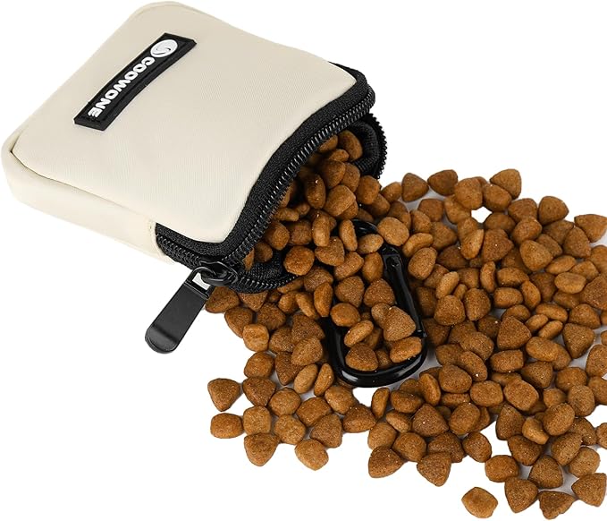 Waterproof Dog Treat Pouch, Dog Training Treat Pouch Built in Poop Bag Dispenser Adjustable Shoulder Bag (BLK) (Beige Small Pouch)