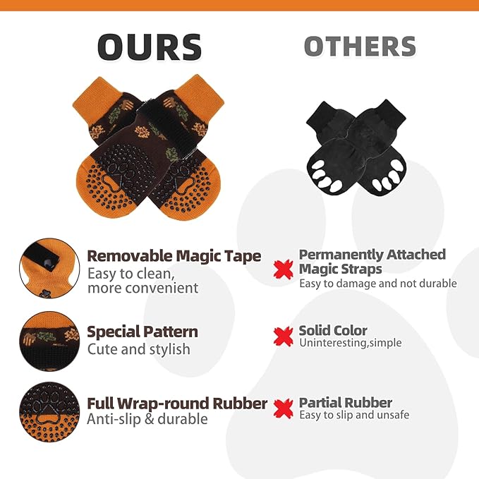 KOOLTAIL Thanksgiving Anti Slip Dog Socks for Hot/Cold Pavement to Prevent Licking Paws, Fall Dog Boots&Paw Protector with Grippers for Hardwood Floors, Traction Booties for Small Medium Large Dog, SM