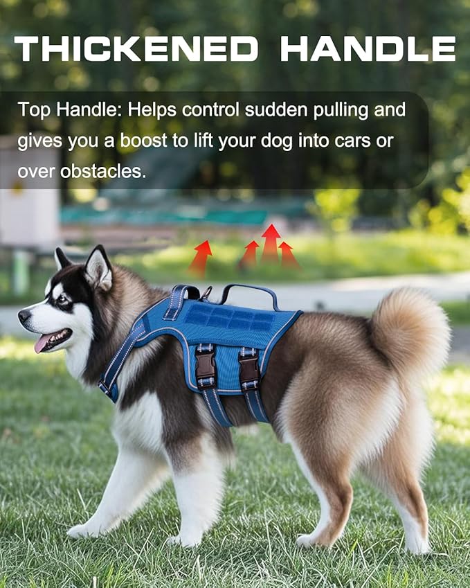 Dog Harness for Large Dogs Heavy Duty, No Pull Tactical Dog Harness with Molle System, Easy On and Off Service Dog Vest, Breathable Padded, Adjustable Reflective Pet Vest for Walking Hiking Training