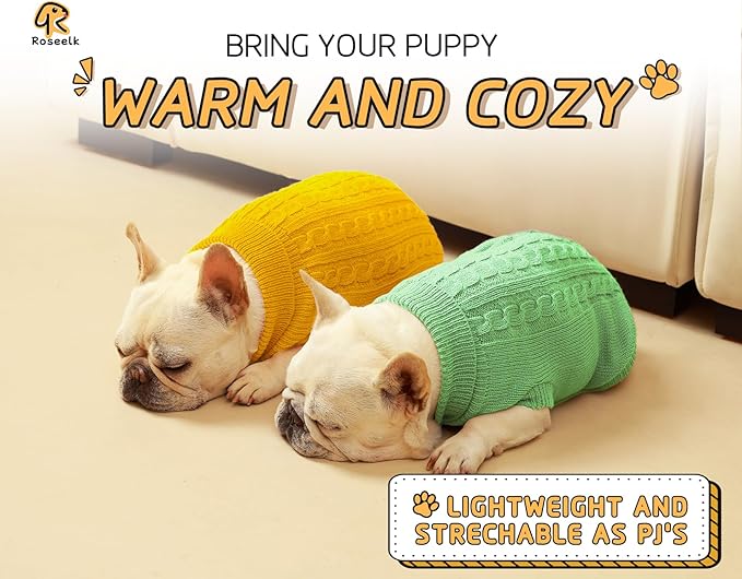 2 Pack Dog Sweaters for Small Dogs - Puppy Medium Warm Clothes in Winter, Turtleneck Pullover Design for Boy Girl Pet, Doggie, Cat, Kitten Chihuahua Bulldog Pug Beagles (S, Yellow, Green)