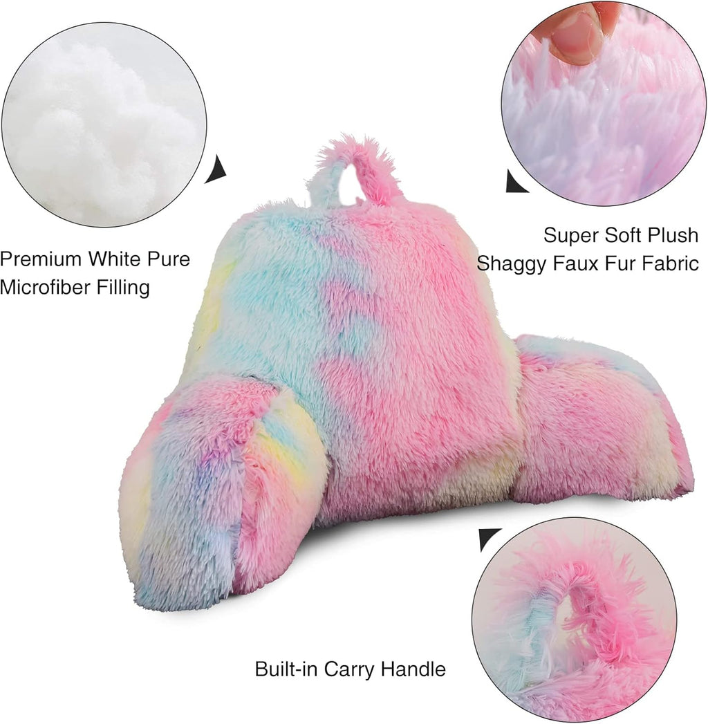 Aimuan Reading Pillow Bed Rest Pillow with Arms Rabbit Fur Cushion for Adults Teens Incline Rest Sitting up & Sleeping Snoring Pillow with Pregnancy Lumbar Back Support (Standard, Light-Pink)