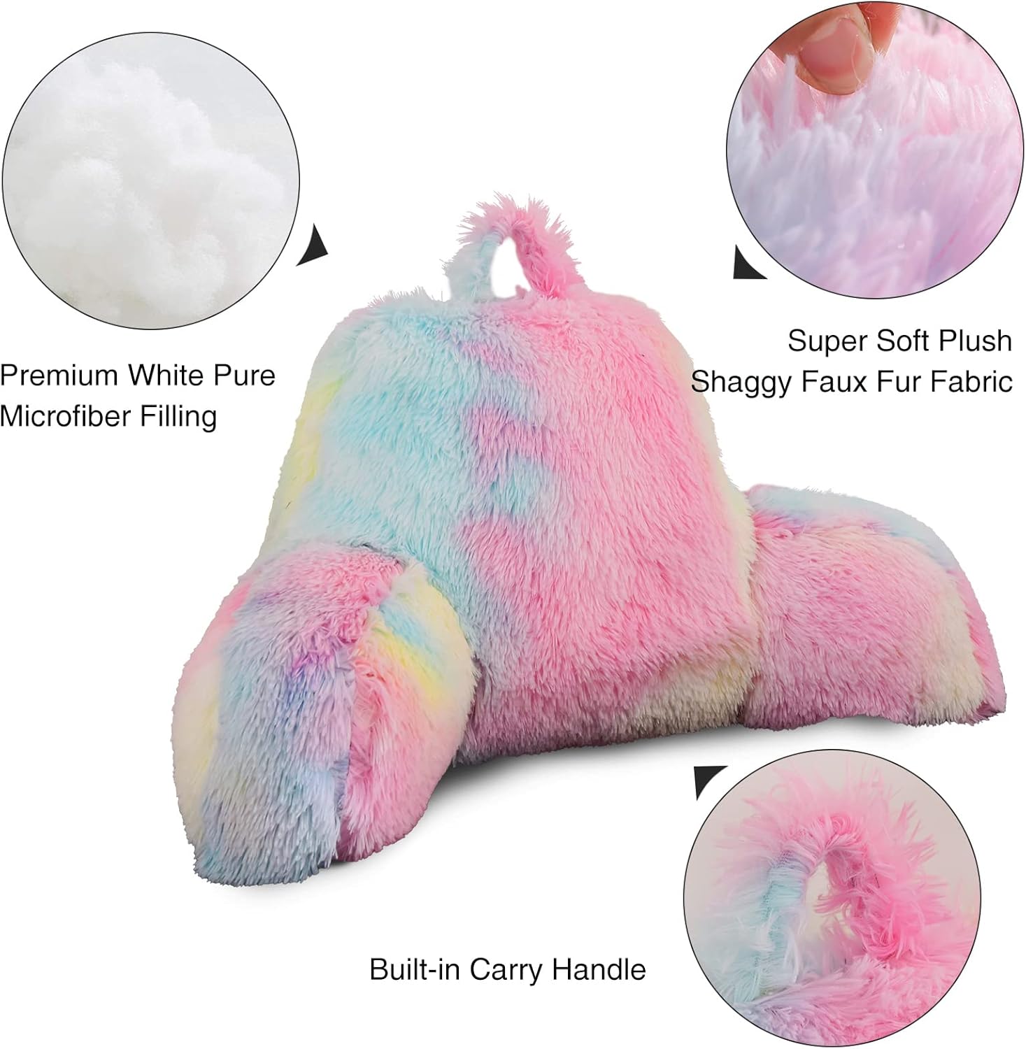 Aimuan Reading Pillow Bed Rest Pillow with Arms Rabbit Fur Cushion for Adults Teens Incline Rest Sitting up & Sleeping Snoring Pillow with Pregnancy Lumbar Back Support (Standard, Light-Pink)