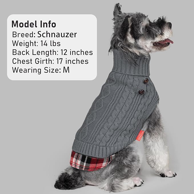 KYEESE Dog Sweater Soft Pullover Dog Sweaters for Small Dogs Male Warm Turtleneck Small Dogs Sweater with Gingham Patchwork Stretchy Knitwear Cat Clothes Comfy Pet Coat for Fall Winter Cold Weather