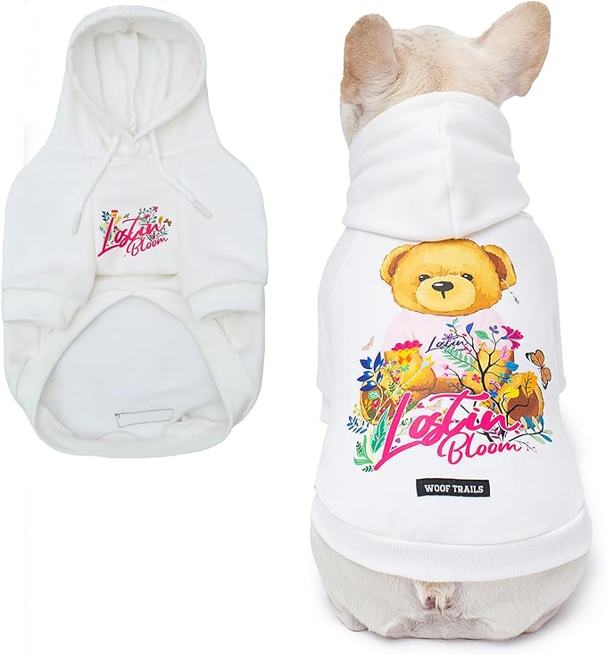 Blooming Teddy Dog Hoodie Dog Clothes Extra Warm Fleece Lining Stretchy Fit for Small Medium Large Dogs (White, XX-Large)