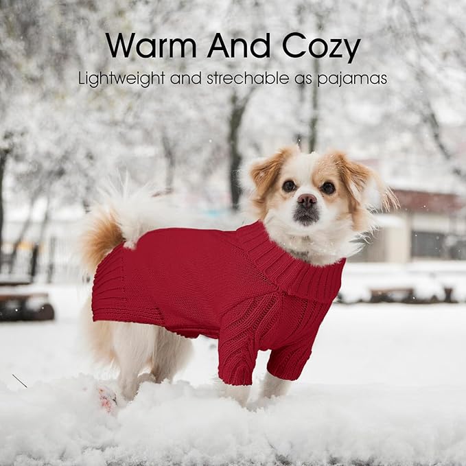 Dog Sweaters for Small Medium Large Dogs Girl, Classic Turtleneck Pet Sweater for Dogs Cats, Thermal Doggy Winter Coat, Warm Dog Shirt Outfits, Double Knitting Collar for Outdoor Playing (S, Red)